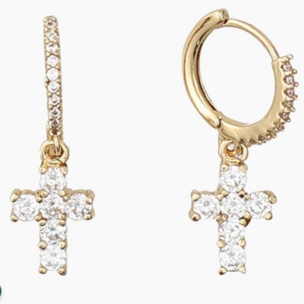 Periwinkle by Barlow Cross Cuff Cubic Zirconia Gold Plated Earrings NWT